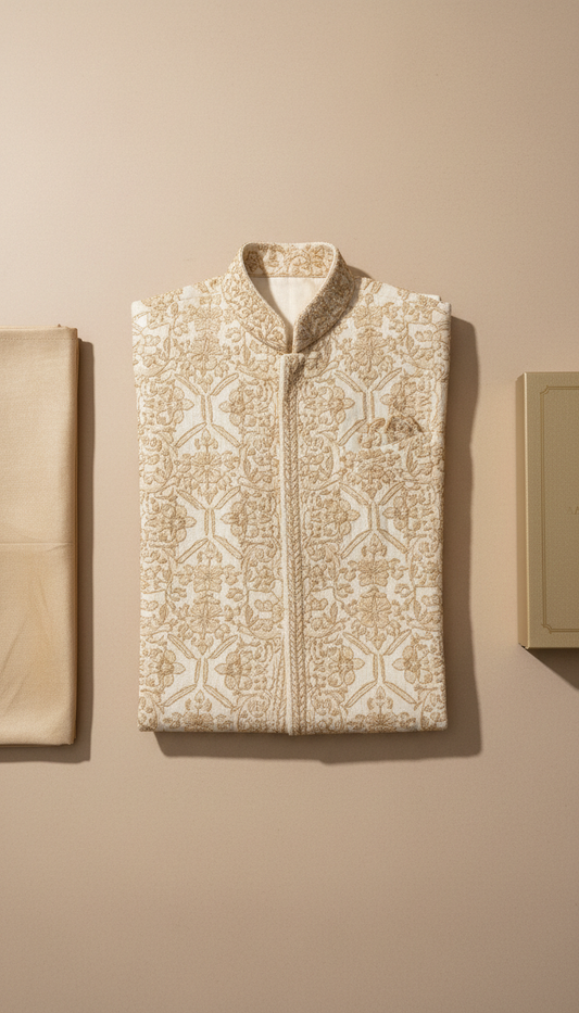 Ivory Sherwani with Hand Embroidery